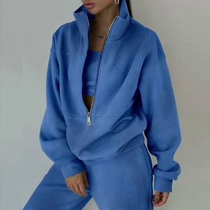 Conjunto de chándal azul para mujer con sudadera de media cremallera y pantalón