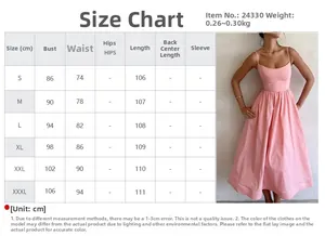 Tableau des tailles pour robe longue rose à taille haute avec mesures du buste