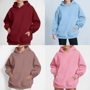 Women Oversized Hooded Hoodie Long Sleeve Solid Color Dropped Shoulder Sweatshirt Kangaroo Pocket Casual Loose Pullover Top