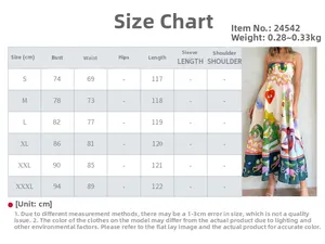 Detailed size chart for elegant floral high waist maxi dress from S to XXXL
