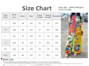 Detailed size chart for women's printed cardigan and pants set with S to 3XL measurements