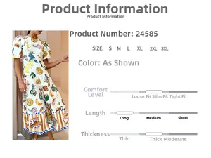 Tableau des tailles pour robe longue blanche à imprimé tropical floral et marin élégant