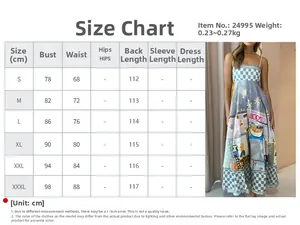 Detailed size chart for elegant floral high waist maxi dress from S to XXXL