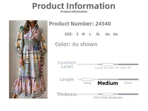 Détails de la robe plissée vintage à manches lanternes avec motifs imprimés colorés