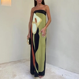 Elegant off-shoulder floral tube dress with calla lily print and full length silhouette