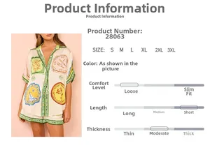 Tabella taglie per completo donna due pezzi camicia e pantaloncini con stampa retrò