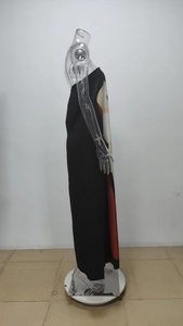 Detail view of the artistic print on the black strapless long tube dress for women