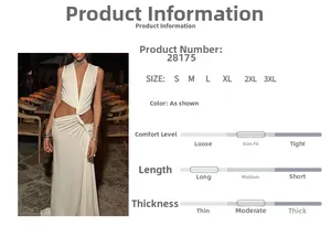 Detail of white deep V-neck maxi dress featuring side waist cut-outs and ruched chest