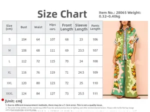 Detailed size guide table for graffiti print long sleeve shirt and trousers fashion set