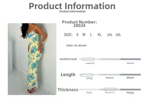 Size chart for yellow floral slip dress with thickness and length specifications