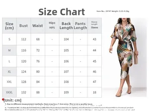 Tableau des tailles pour robe imprimée élégante avec col en V et taille nouée