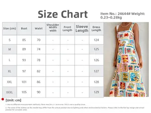 Size chart table for elegant graffiti print dress showing S to XXXL measurements