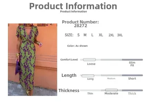 Detail of green floral V-neck maxi dress with puffy sleeves and wrap design features