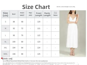 Size guide table for sexy backless V-neck maxi dress with chest and waist measurements