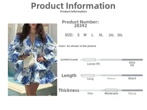 Detailed view of floral V-neck dress featuring lantern sleeves and a layered cake skirt hem