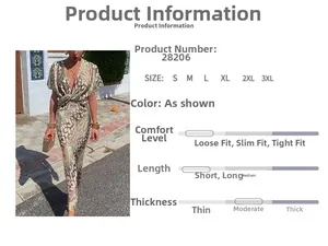 Détail d'une robe imprimée à col en V avec nœud à la taille et guide des tailles S à 3XL