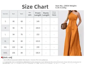 Detailed size chart for solid color one-shoulder wide leg jumpsuit from S to XXXL