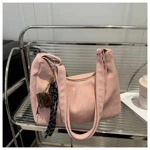 Women Vintage Matte Suede Synthetic Leather Hobo Shoulder Bag Large Capacity Tote With Key Tassel Pendants For Daily Casual
