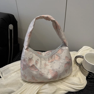 White butterfly jacquard shoulder bag with chain strap for students and daily commuting
