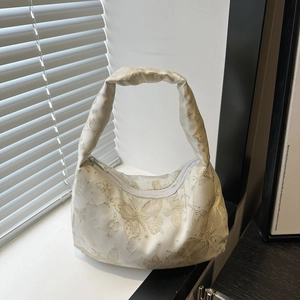 Off-white butterfly pattern hobo shoulder bag with gold chain and zipper closure