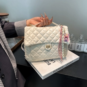 Fashion Diamond Quilted Shoulder Bag Women PU Leather Crossbody Bag With Metal Turn Lock Small Square Bag Daily Travel Handbag