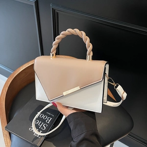 Fashion contrast color crossbody bag with twisted rope handle and golden metal hardware