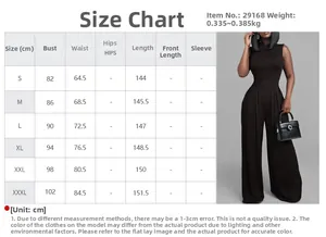 Detailed size chart for women sleeveless wide leg jumpsuit with S to 3XL measurements