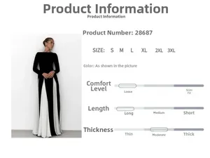 Detail view of contrast color round neck dress with long sleeves and pleated skirt design