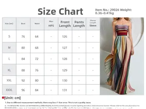 Tableau des tailles pour robe longue bustier colorée avec mesures de poitrine et taille