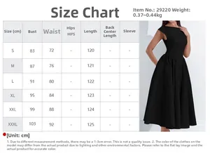 Tableau des tailles pour robe dos nu ajustée de S à XXXL avec mesures détaillées en CM