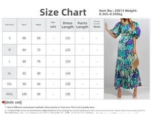 Detailed size chart for elegant floral puff sleeve slim maxi dress from S to 3XL