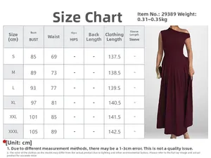 Guide des tailles de la robe longue élégante avec mesures détaillées du S au 3XL