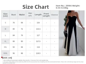 Detailed size guide for elegant contrast panel maxi dress in sizes S to XXXL