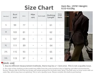 Detailed size guide table for women solid color button jacket from S to 3XL