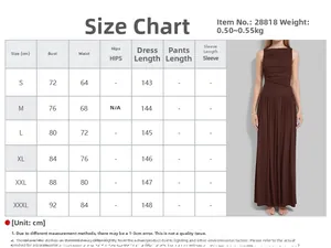 Detaillierte Größentabelle für dieses sexy ärmellose Maxikleid mit Raffung in Braun