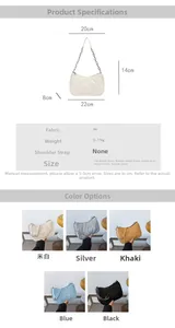 Quilted rhombus pattern shoulder bag details showing PU material texture and dimensions