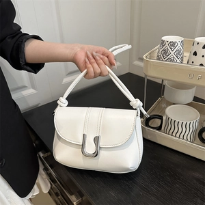 Women's Urban Minimalist PU Leather Small Square Shoulder Bag With U-Shaped Metal Buckle Knotted Strap Fashion Crossbody Bag