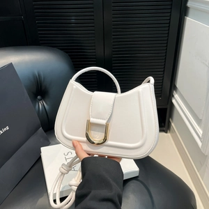 Fashion Women PU Leather Crescent Saddle Bag Vintage Metal Buckle Knot Strap Shoulder Bag High-end Underarm Bag Gift