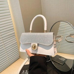 Women Vintage PU Leather Small Square Bag With Sparkle Rhinestone Flip Circular Gold Twist Lock Handbag Shoulder Bag Daily Party