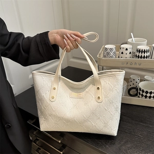Women's Fashion Tote Bag Embroidery Bow Texture Shoulder Bag For Daily Commuting Office Stylish Handbag Large Capacity