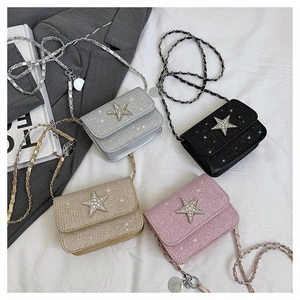 Sparkly glitter crossbody bags with rhinestone stars and chain straps in four colors