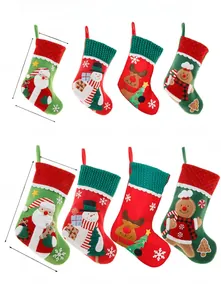 Christmas stockings set in two sizes featuring embroidered Santa, elk, and gingerbread man