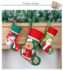 Detail of Christmas stockings with 3D snowman, gingerbread man and Santa embroidery