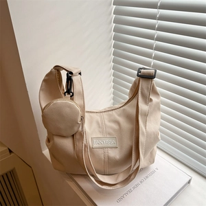 Large Capacity Solid Color Corduroy Hobo Bag With Round Pouch Adjustable Shoulder Strap Casual Tote Bag For Women Daily Use