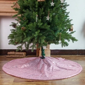 Gonna per albero di Natale con paillettes rosa e finitura scintillante rotonda