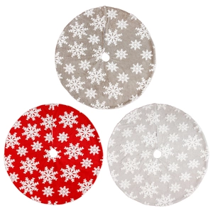 Klassische runde Weihnachtsbaumdecken mit Schneeflocken in Rot, Khaki und Grau aus Plüsch