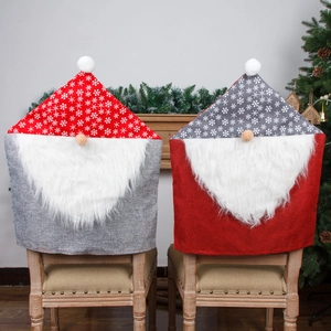 Housses de Chaise Gnomes de Noël en Lin Décoration Nordique Vieux Monsieur sans Visage pour Chaise de Salle à Manger Rouge Gris Motif Flocon Couvertures de Siège
