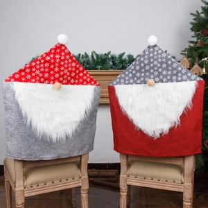 Housses de chaise de Noël gnome avec barbe en peluche et motifs flocons en toile