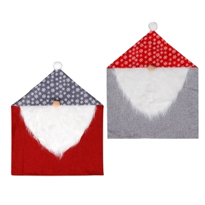 Housses de chaise de Noël gnome en toile de jute rouge et grise avec barbe blanche