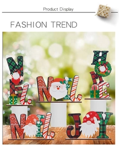 Detailed Christmas wooden table ornaments with Gnomes and NOEL JOY HOME letter designs